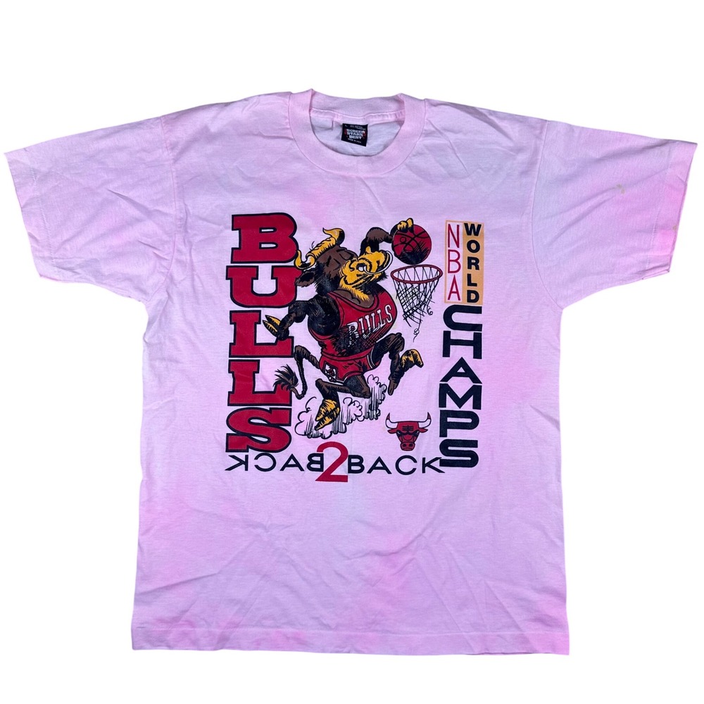 Vintage 1992 Chicago Bulls NBA Back 2 Back World Champs Pink Tye Dye Mens L USA